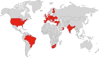 Worldmap countries with locations + partners of KAPP-CHEMIE